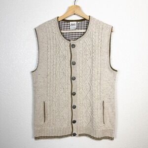 Fuchs Trachten Size L German Fisherman Grandpa Wool Cable Knit‎ Waistcoat Vest